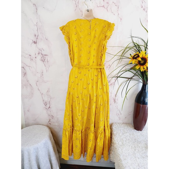 Outerknown Eyelet Kahlo Wrap Dress Eyelet Yellow Golden Rod - Picture 5 of 7
